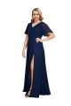 Long Short Flutter Sleeves Soft Chiffon Dark Navy A-Line Formal Plus Size Evening Gown / Prom Dress / Bridesmaid Dress Newcastle
