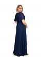 Long Short Flutter Sleeves Soft Chiffon Dark Navy A-Line Formal Plus Size Evening Gown / Prom Dress / Bridesmaid Dress Newcastle