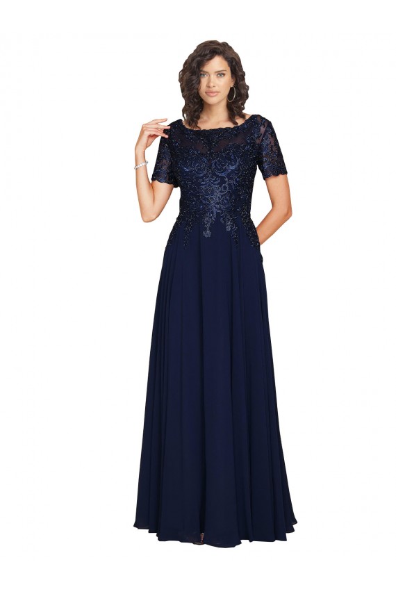 Short Sleeves Long Soft Chiffon Dark Navy A-Line Prom Dress / Bridesmaid Dress Newcastle