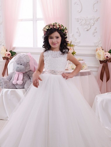 Chapel Train Sleeveless Tulle & Lace Ivory Ball Gown Flower Girl Dress Newcastle