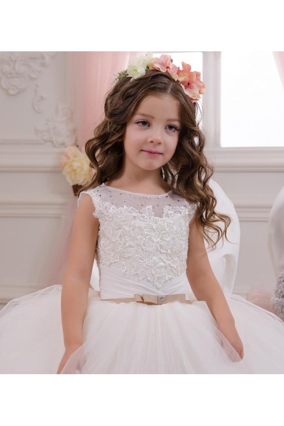 Chapel Train Sleeveless Tulle & Lace Ivory Ball Gown Flower Girl Wedding Dress Newcastle
