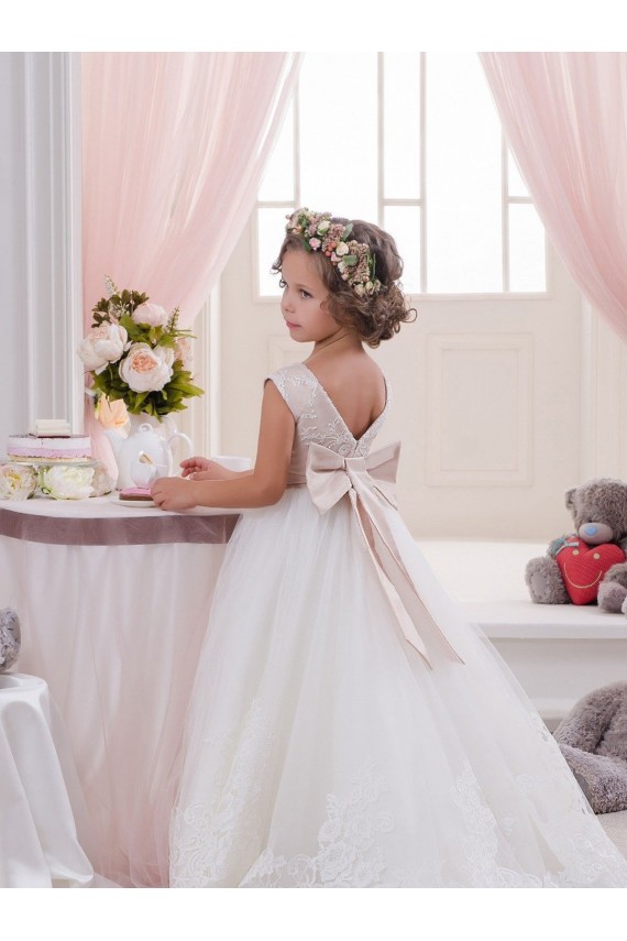 Chapel Train Sleeveless Tulle & Lace Ivory Ball Gown Flower Girl Dresses Newcastle