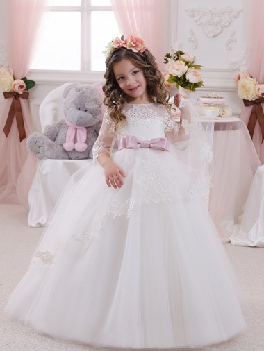 Chapel Train Sleeveless Tulle & Lace Ivory Ball Gowns Flower Girl Dress Newcastle