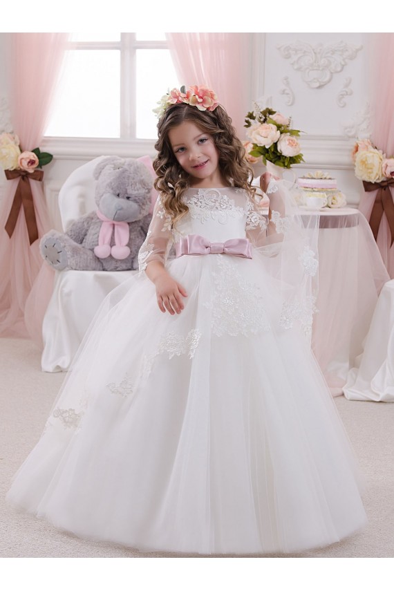 Chapel Train Sleeveless Tulle & Lace Ivory Ball Gowns Flower Girl Dress Newcastle
