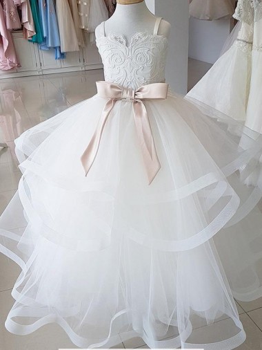 Long Sleeveless Tulle & Lace Ivory Ball Gown Flower Girl Wedding Dress Newcastle