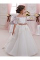 Short Sleeves Long Tulle & Lace Ivory Ball Gown Flower Girl Dresses Newcastle