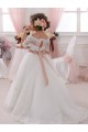 Short Sleeves Long Tulle & Lace Ivory Ball Gown Flower Girl Dresses Newcastle