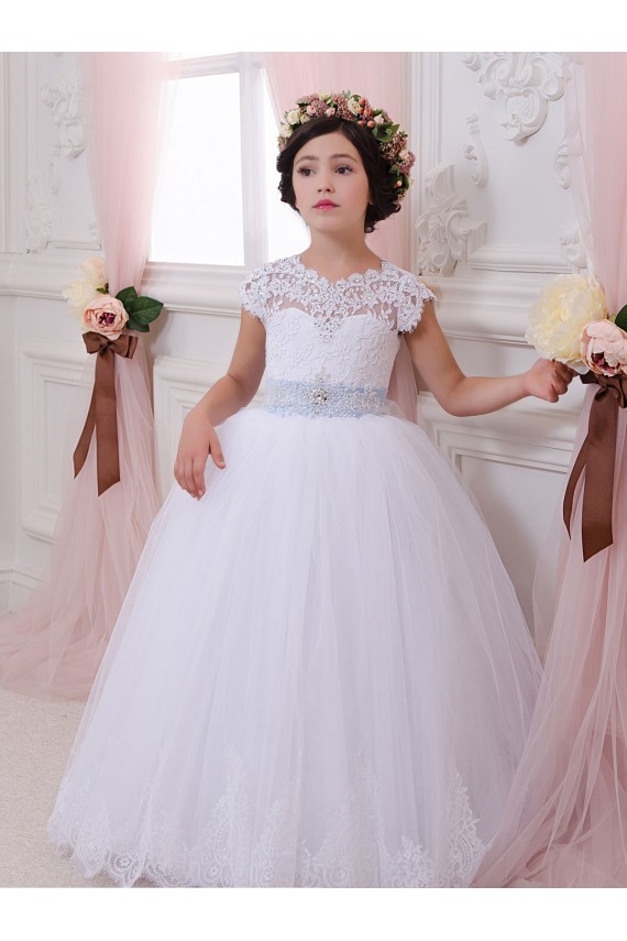 Chapel Train Cap Sleeves Tulle & Lace Ivory Ball Gown Flower Girl Dresses Newcastle