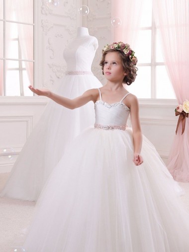 Chapel Train Sleeveless Tulle Ivory Ball Gown Flower Girl Dress Newcastle