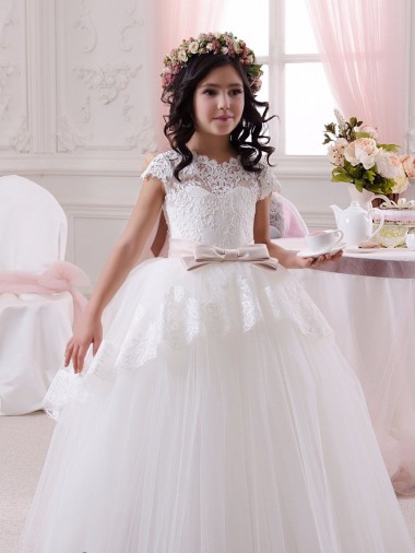 Long Sleeveless Tulle & Lace Ivory Ball Gown Flower Girl Dresses Newcastle