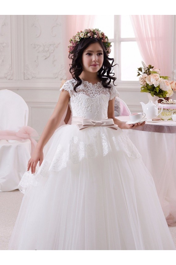 Long Sleeveless Tulle & Lace Ivory Ball Gown Flower Girl Dresses Newcastle