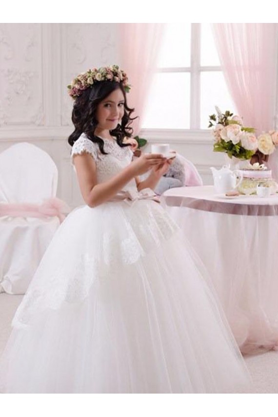 Long Sleeveless Tulle & Lace Ivory Ball Gown Flower Girl Dresses Newcastle