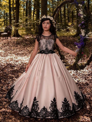 Long Sleeveless Satin & Lace Ivory Ball Gown Flower Girl Dress for Wedding Newcastle
