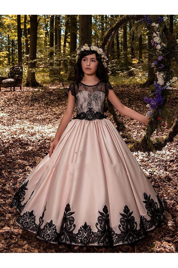 Long Sleeveless Satin & Lace Ivory Ball Gown Flower Girl Dress for Wedding Newcastle