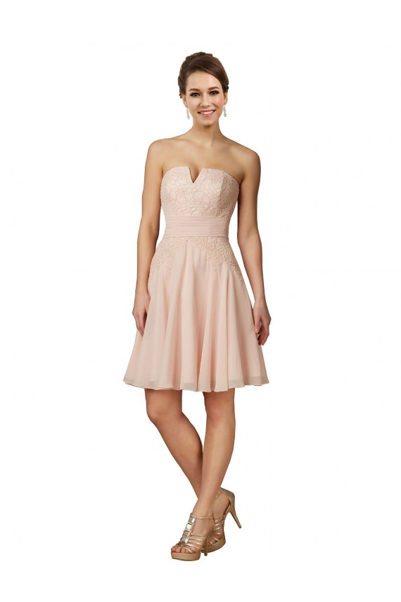 Knee Length Sleeveless Soft Chiffon & Lace Pink A-Line Bridesmaid Dress Newcastle