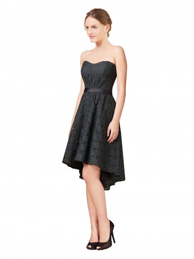 Knee Length Sleeveless Lace Slate Grey A-Line High Low Bridesmaid Dress Newcastle