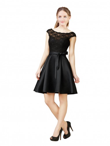 Knee Length Sleeveless Satin & Lace Black A-Line Bridesmaid Dress Newcastle