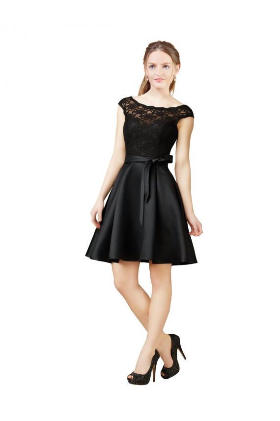 Knee Length Sleeveless Satin & Lace Black A-Line Bridesmaid Dress Newcastle