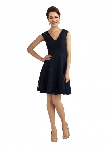 Knee Length Sleeveless Lace Dark Navy A-Line Bridesmaid Dress / Evening Dress Newcastle