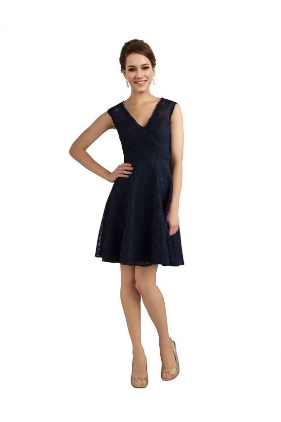 Knee Length Sleeveless Lace Dark Navy A-Line Bridesmaid Dress / Evening Dress Newcastle