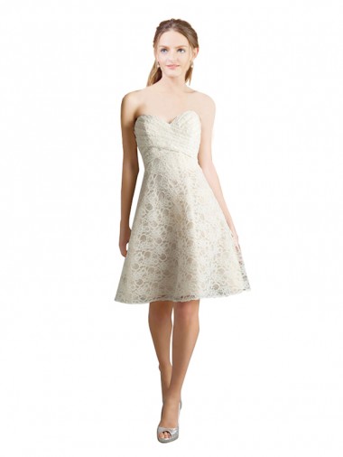 Knee Length Sleeveless Lace Ivory,Champagne A-Line Bridesmaid Dress Newcastle