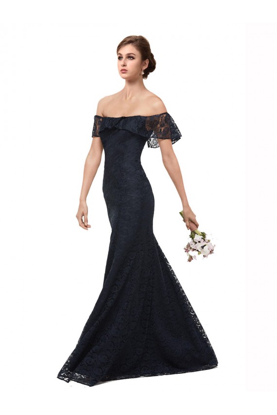 Long Flutter Sleeves Lace Dark Navy Mermaid Prom Dress / Bridesmaid Dress Newcastle