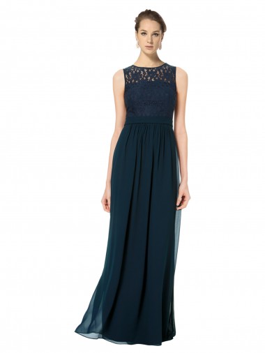 Long Sleeveless Chiffon & Lace Dark Navy A-Line Bridesmaid Dress Newcastle