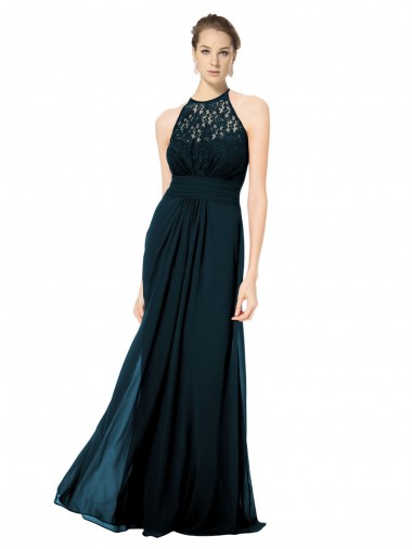 Long Sleeveless Soft Chiffon & Lace Dark Navy A-Line Formal Dress / Bridesmaid Dress Newcastle