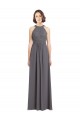 Long Sleeveless Soft Chiffon & Lace Stormy Silver A-Line Bridesmaid Dress Newcastle