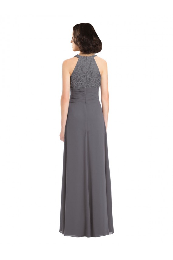 Long Sleeveless Soft Chiffon & Lace Stormy Silver A-Line Bridesmaid Dress Newcastle