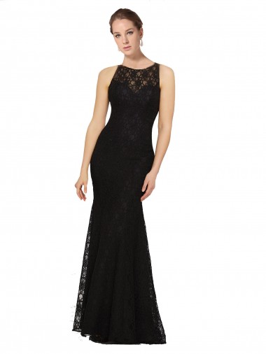 Long Sleeveless Lace Black Sheath Bridesmaid Dress Newcastle