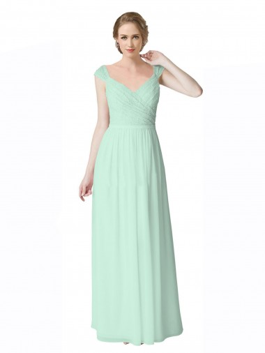 Long Cap Sleeves Soft Chiffon & Lace Mint Green A-Line Bridesmaid Dress Newcastle