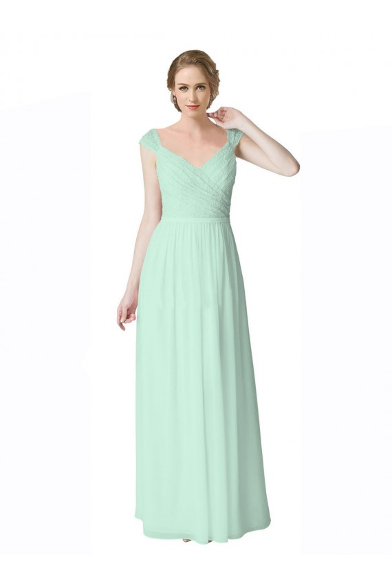 Long Cap Sleeves Soft Chiffon & Lace Mint Green A-Line Bridesmaid Dress Newcastle