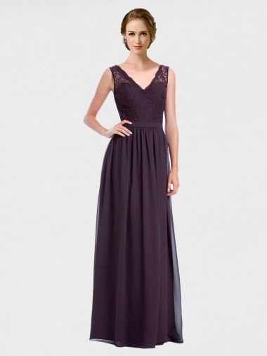 Long Sleeveless Chiffon & Lace Grape A-Line Bridesmaid Dress / Evening Dress Newcastle