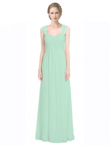 Long Sleeveless Soft Chiffon & Lace Mint Green A-Line Bridesmaid Dress Newcastle