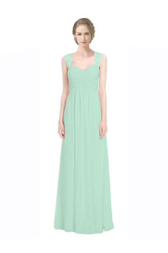 Long Sleeveless Soft Chiffon & Lace Mint Green A-Line Bridesmaid Dress Newcastle