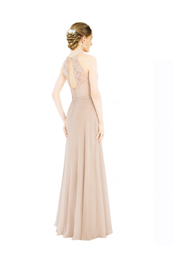 Long Sleeveless Soft Chiffon & Lace Champagne A-Line Prom Dress / Bridesmaid Dress Newcastle