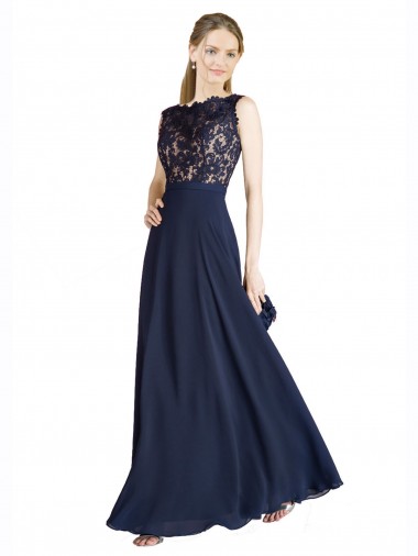 Long Sleeveless Soft Chiffon & Lace Dark Navy A-Line Prom Dress / Bridesmaid Dress Newcastle