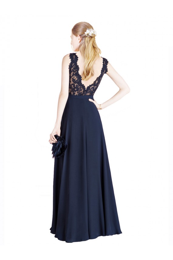 Long Sleeveless Soft Chiffon & Lace Dark Navy A-Line Prom Dress / Bridesmaid Dress Newcastle