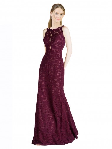 Long Sleeveless Lace Burgundy Gold A-Line Prom Dress / Bridesmaid Dress Newcastle