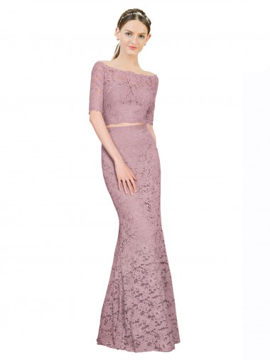Short Sleeves Long Lace Mermaid Prom Dress / Bridesmaid Dress Newcastle