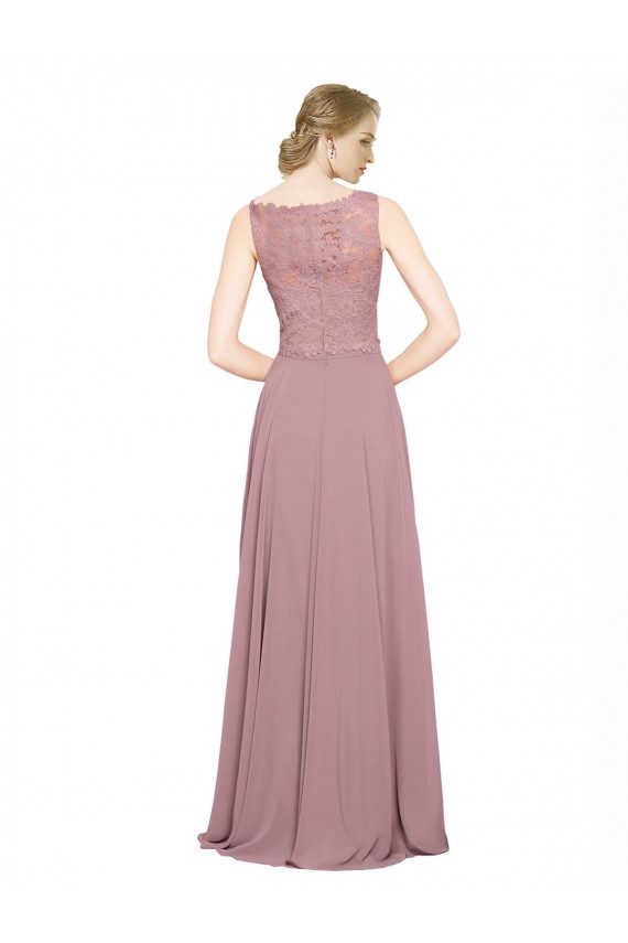 Long Sleeveless Soft Chiffon & Lace A-Line Black Tie Prom Dress / Bridesmaid Dress Newcastle