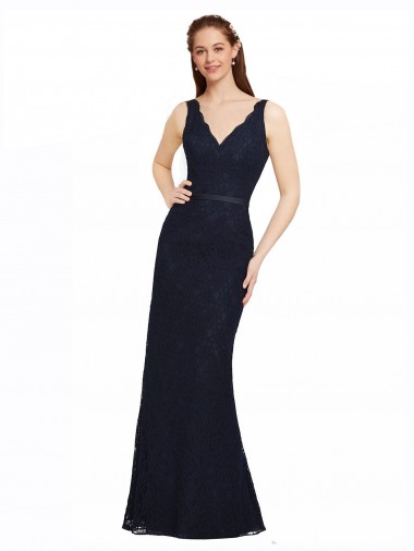 Long Sleeveless Lace Dark Navy Sheath Bridesmaid Dress Newcastle