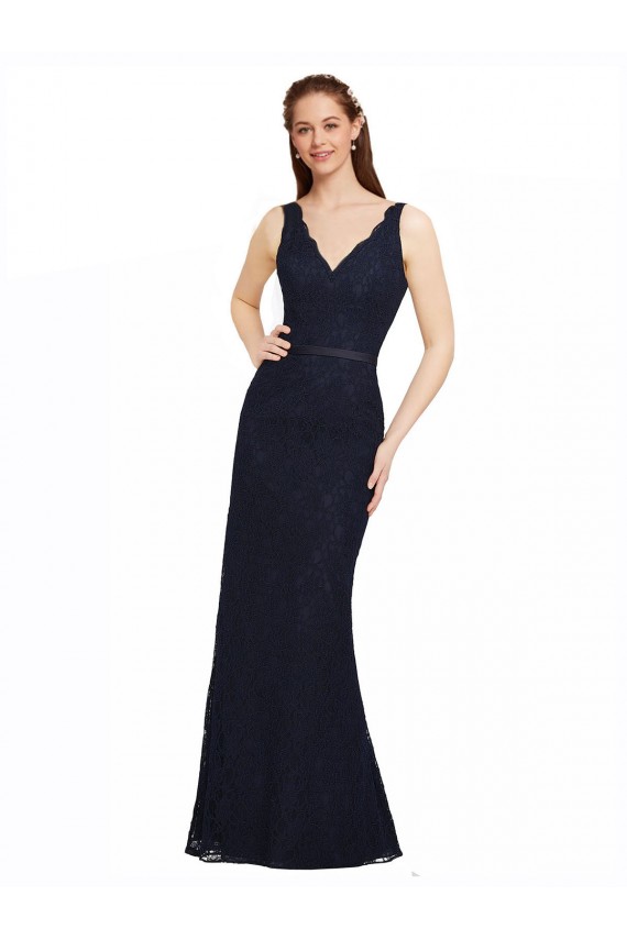 Long Sleeveless Lace Dark Navy Sheath Bridesmaid Dress Newcastle
