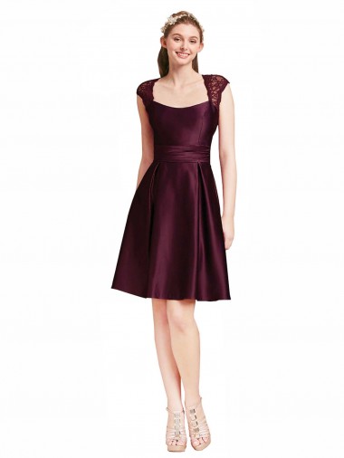 Knee Length Sleeveless Satin & Lace Grape A-Line Bridesmaid Dress Newcastle