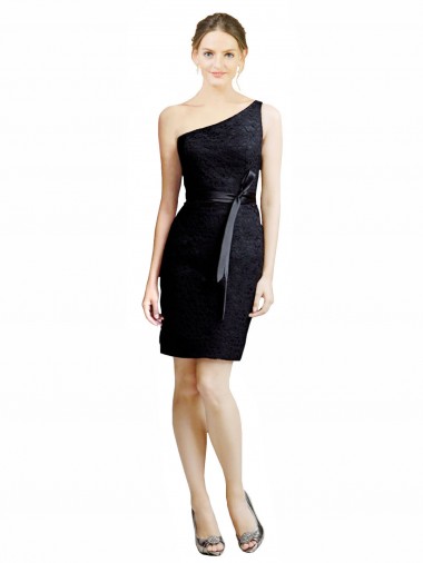 Knee Length Sleeveless Lace Black One Shoulder A-Line Bridesmaid Dress Newcastle
