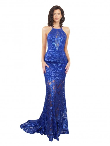 Long Sleeveless Lace Royal Blue Mermaid Semi Formal Evening Dress / Prom Dress / Bridesmaid Dress Newcastle