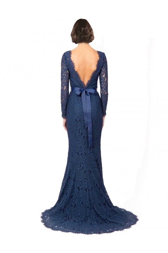 Sweep Train Long Sleeves Lace Dark Navy Mermaid, Sheath Bridesmaid Dress Newcastle