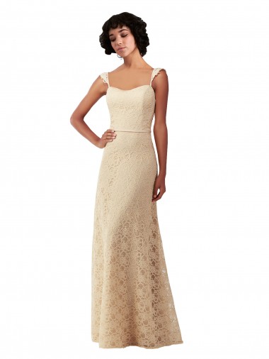 Long Sleeveless Lace Champagne A-Line Bridesmaid Dress Newcastle
