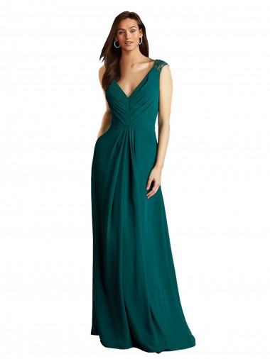 Long Sleeveless Soft Chiffon & Lace Hunter A-Line Bridesmaid Dress Newcastle